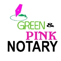 GREEN & PINK NOTARY SIGNING AGENT SERVICES logo